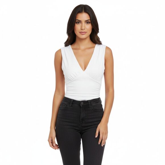 Express White V-Neck Sculpt Bodysuit Small - Picture 1 of 8